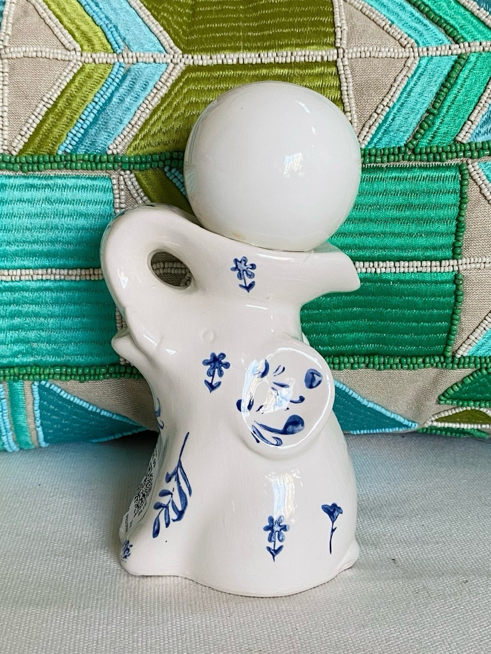 TJ Maxx Vintage Style Chinoiserie Blue & White Ceramic Elephant Mood Lamp 7”